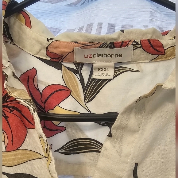 Liz Claiborne Linen Petite XXL Button-Down Long-Sleeve Top - Picture 2 of 2